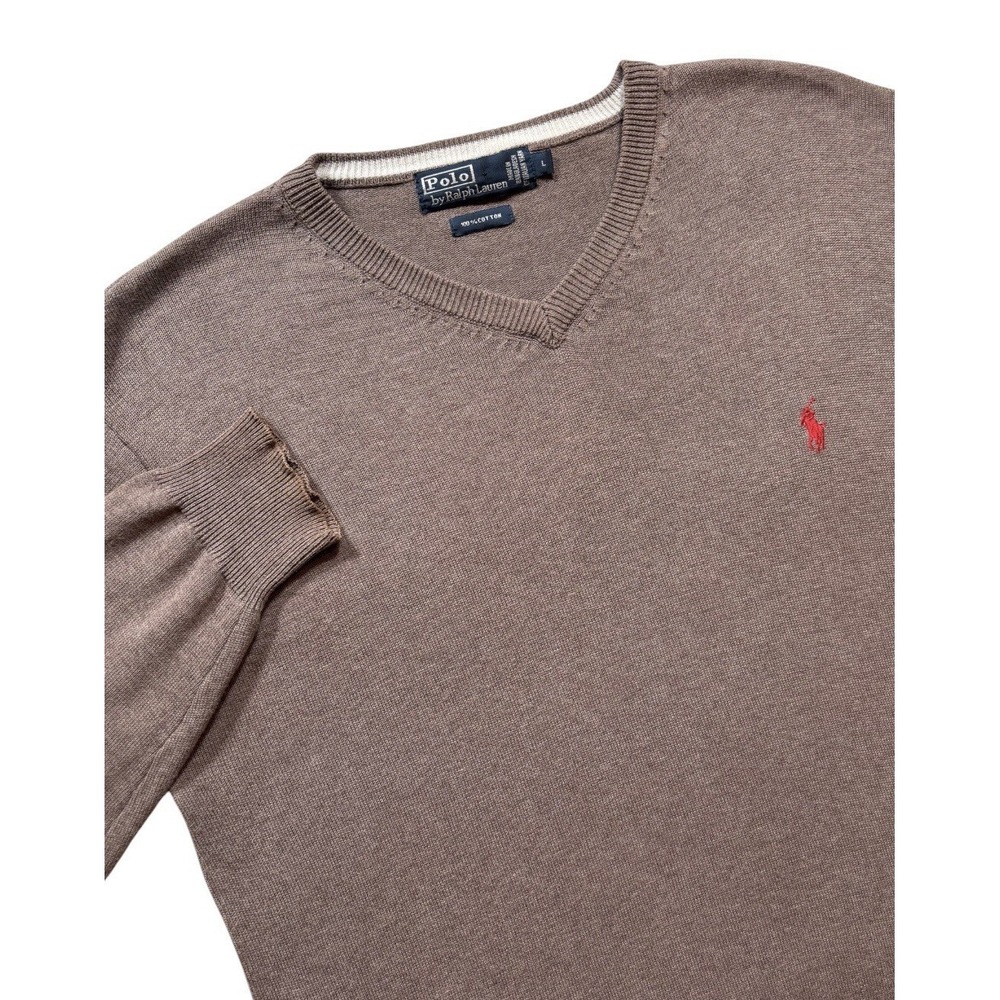 Polo Ralph Lauren VTG Men's V-Neck Sweater Large Italian Yarn Brown -2273
